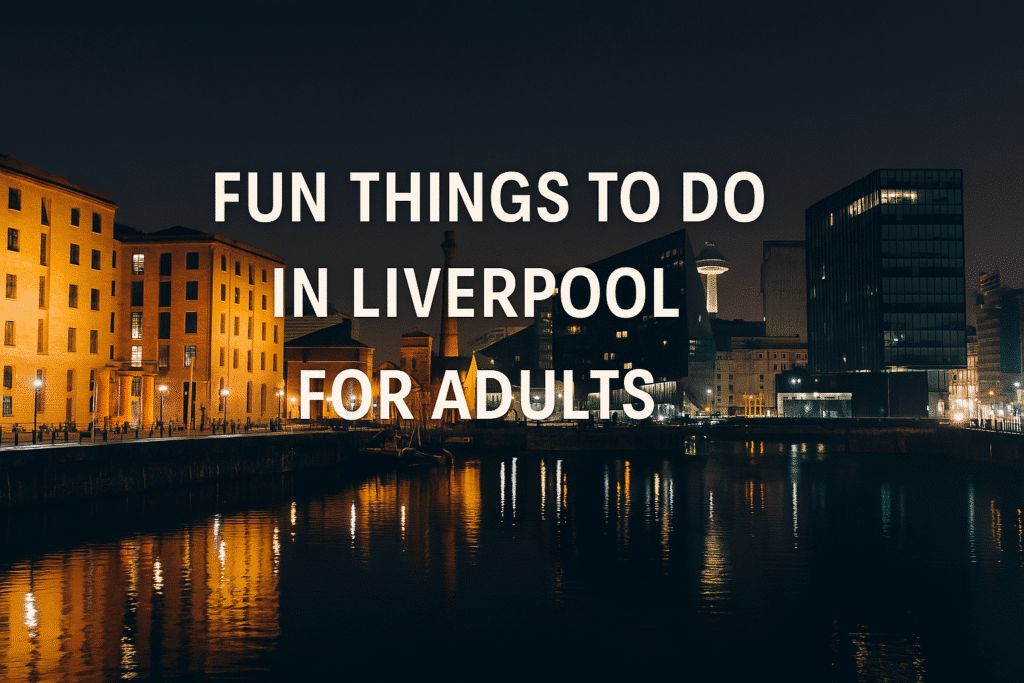 Liverpool waterfront at night – Albert Dock lights reflecting on the water