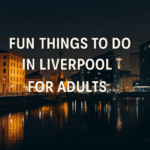 Liverpool waterfront at night – Albert Dock lights reflecting on the water