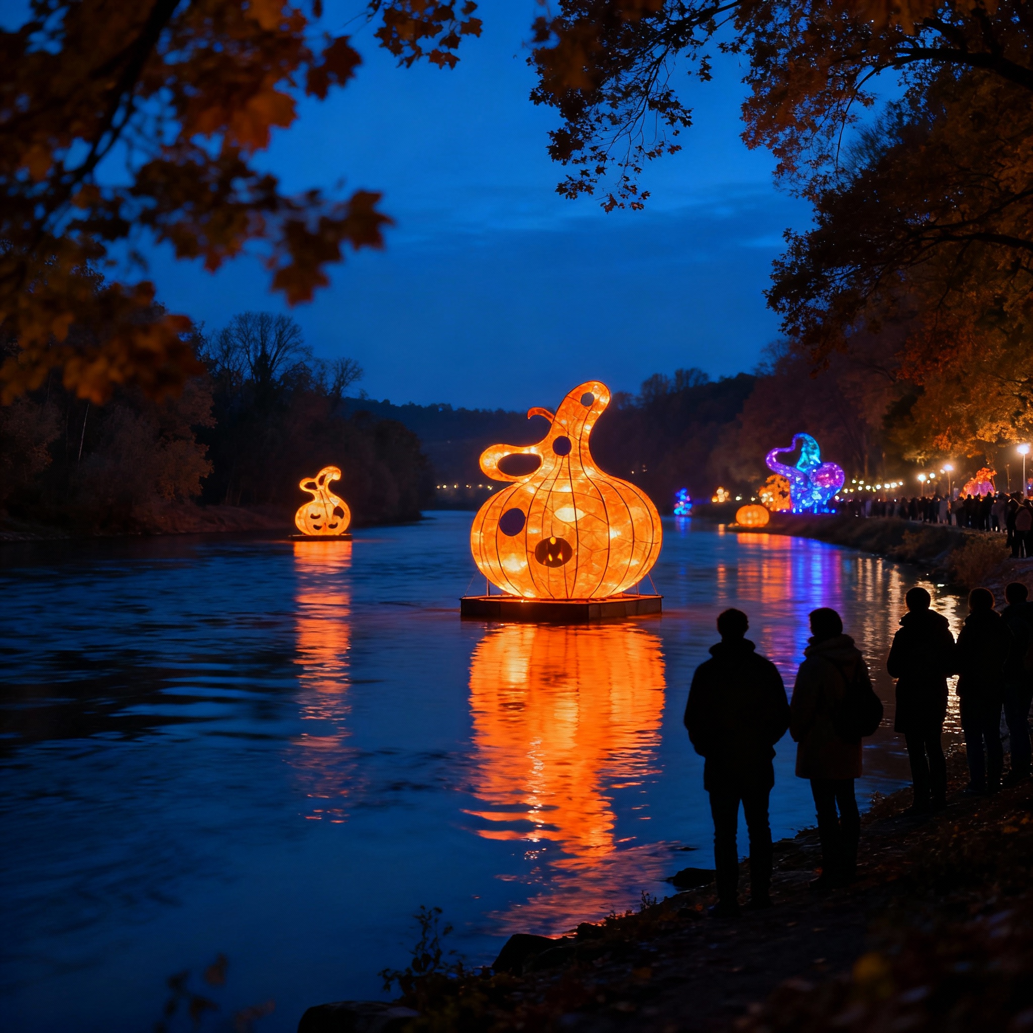 River of Light festival colorful illuminated art installations reflecting in Liverpool waterfront during October half-term 2025
